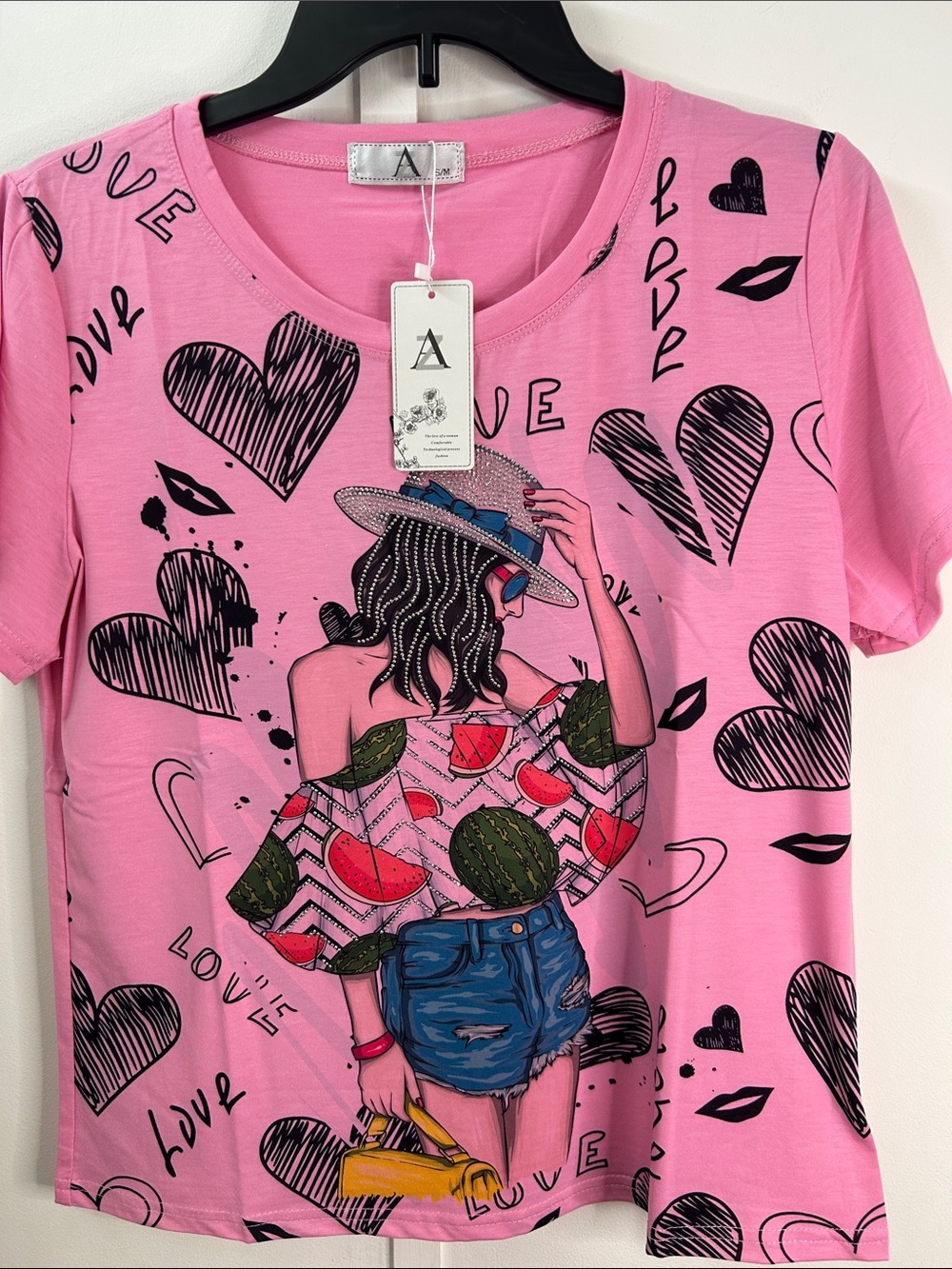 Women's Pink Graphic Tee by A — Summer Illustration